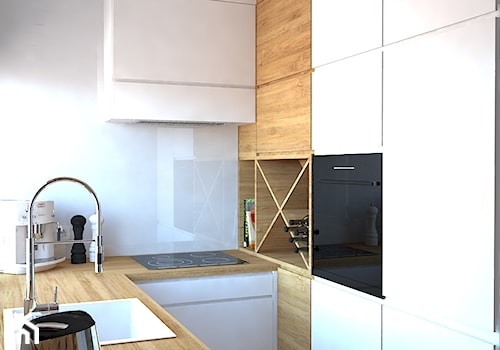 Trzy pokoje na Teofilowie - Średnia zamknięta szara z zabudowaną lodówką z lodówką wolnostojącą z nablatowym zlewozmywakiem kuchnia w kształcie litery u, styl skandynawski - zdjęcie od Design Factory Studio Projektowe