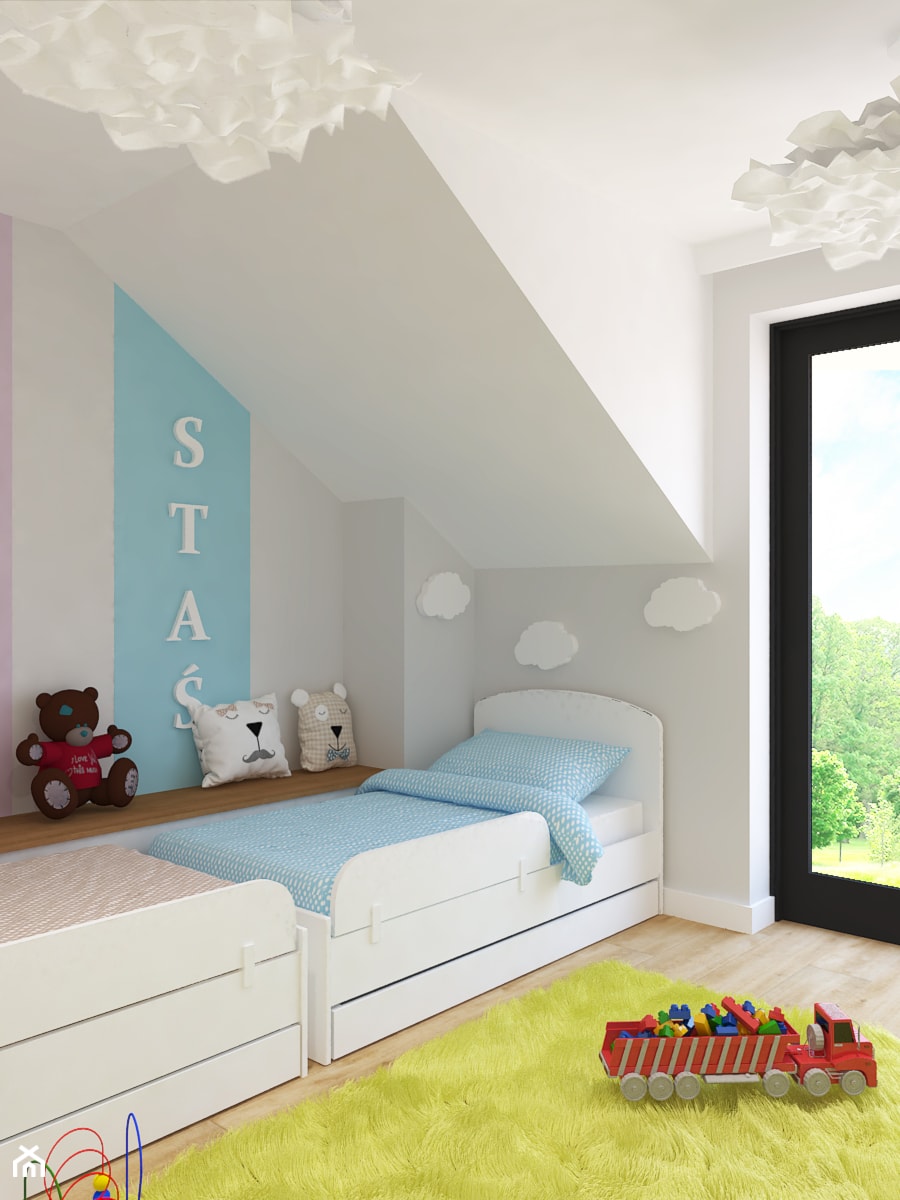 Dom jednorodzinny na Rataja - Średni biały szary pokój dziecka dla dziecka dla chłopca, styl skandynawski - zdjęcie od Design Factory Studio Projektowe
