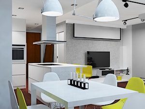 Loft ! - Duża szara jadalnia w salonie w kuchni, styl nowoczesny - zdjęcie od Design Factory Studio Projektowe