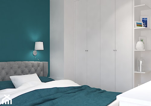 Dom jednorodzinny na Rataja - Średnia biała turkusowa sypialnia na poddaszu, styl skandynawski - zdjęcie od Design Factory Studio Projektowe