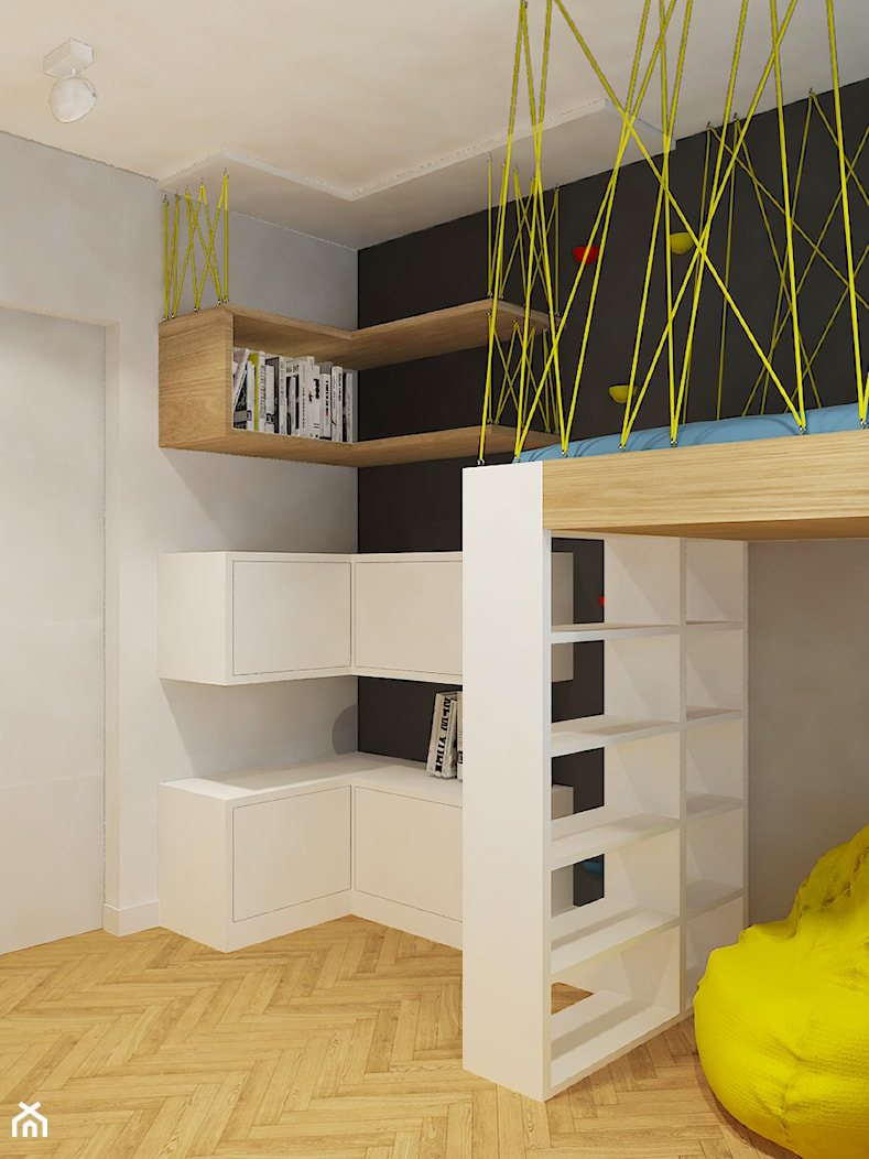 Nowe mieszkanie w starym bloku - Średni czarny szary pokój dziecka dla dziecka dla nastolatka dla chłopca dla dziewczynki, styl nowoczesny - zdjęcie od Design Factory Studio Projektowe - Homebook