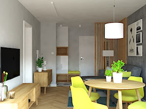 Trzy pokoje na Teofilowie - Mały biały szary salon z jadalnią, styl skandynawski - zdjęcie od Design Factory Studio Projektowe