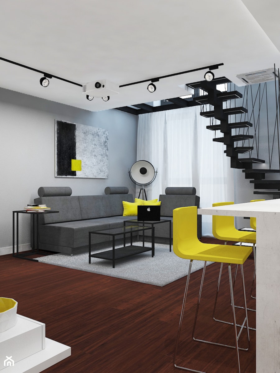 Loft ! - Mały szary salon z kuchnią z jadalnią, styl industrialny - zdjęcie od Design Factory Studio Projektowe