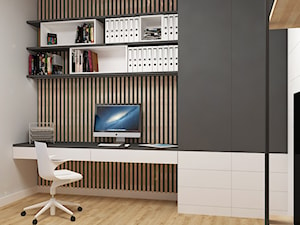Apartament na Wilanowie - Średnie z sofą z zabudowanym biurkiem szare biuro, styl nowoczesny - zdjęcie od Design Factory Studio Projektowe