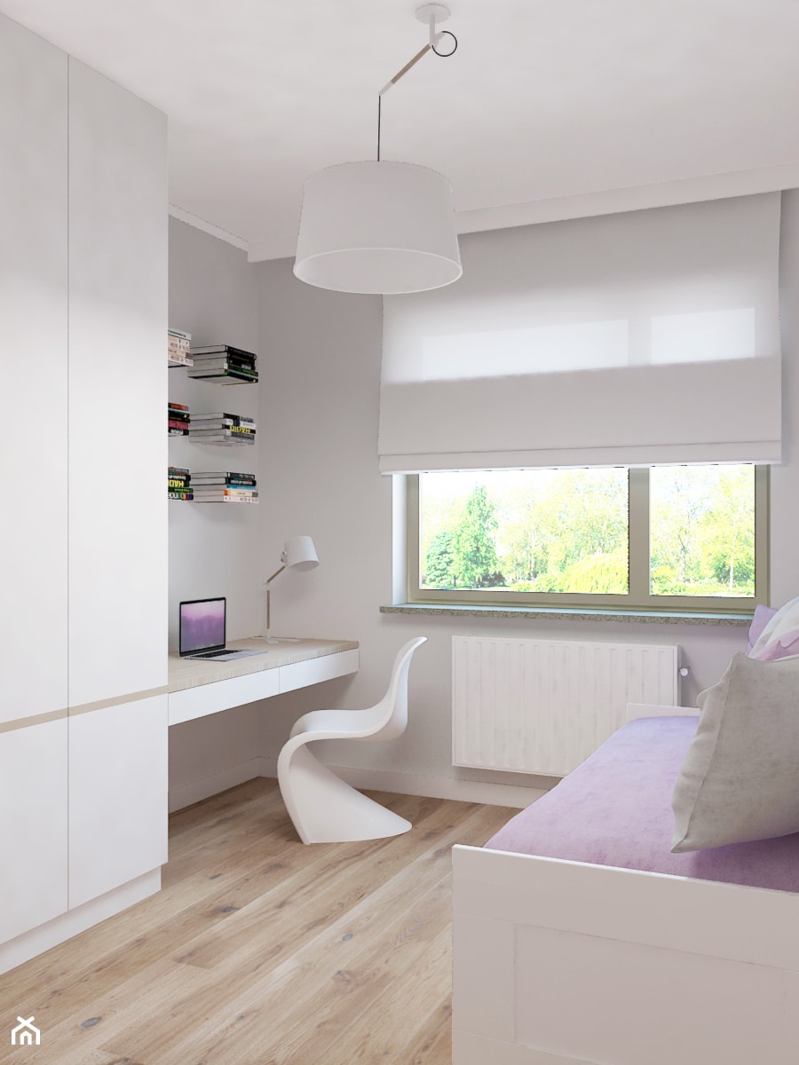 Apartament na Rudzkiej - Średnie w osobnym pomieszczeniu z sofą z zabudowanym biurkiem szare biuro, styl skandynawski - zdjęcie od Design Factory Studio Projektowe