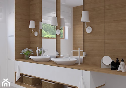 Dom w Smardzewicach - Z dwoma umywalkami z punktowym oświetleniem łazienka z oknem, styl skandynawski - zdjęcie od Design Factory Studio Projektowe