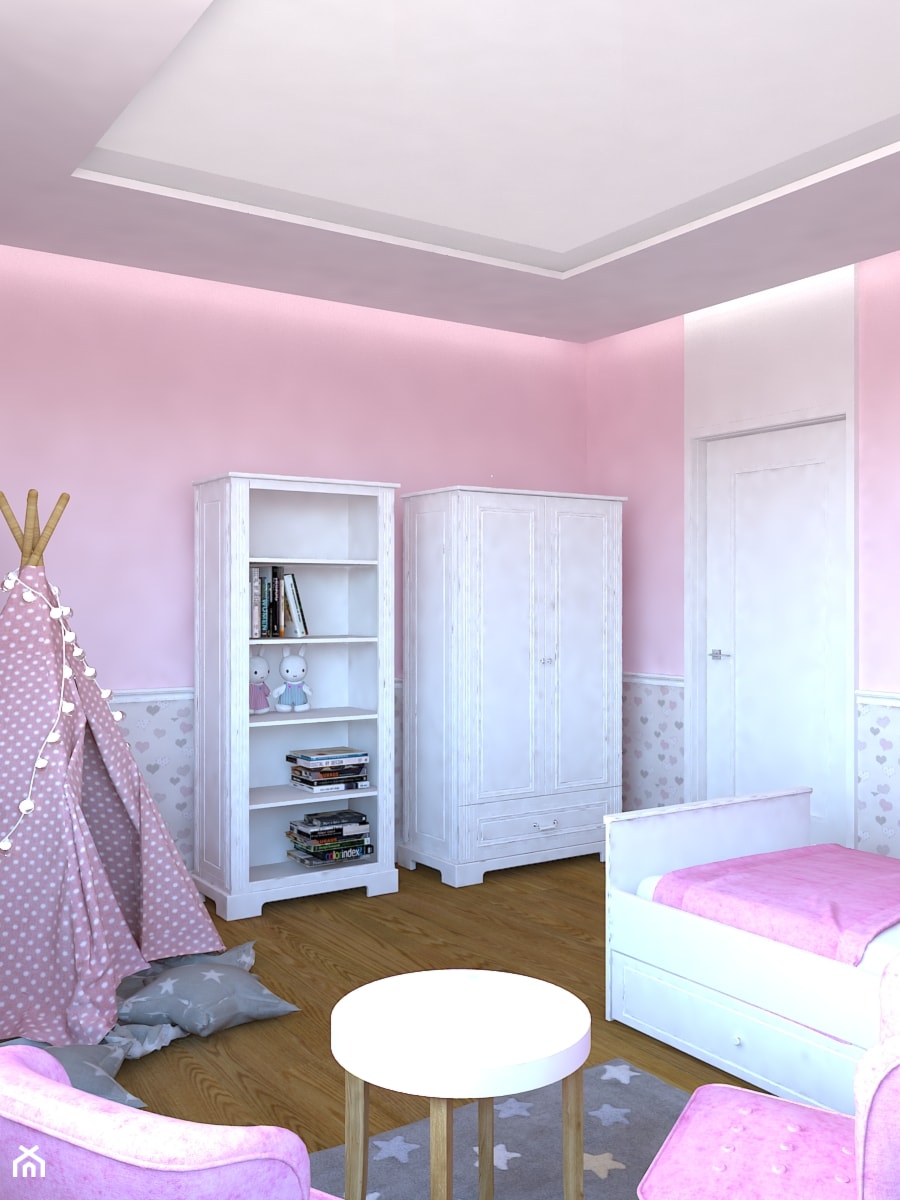Dom w Smardzewicach - Mały beżowy różowy pokój dziecka dla dziecka dla dziewczynki, styl tradycyjny - zdjęcie od Design Factory Studio Projektowe