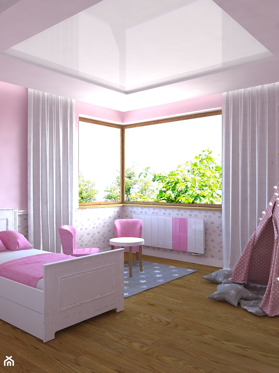 Dom w Smardzewicach - Średni różowy szary pokój dziecka dla dziecka dla dziewczynki, styl tradycyjny - zdjęcie od Design Factory Studio Projektowe