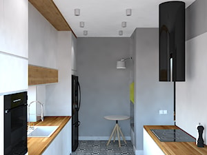 Dom w Ksawerowie - Średnia zamknięta biała szara z zabudowaną lodówką z nablatowym zlewozmywakiem kuchnia dwurzędowa, styl skandynawski - zdjęcie od Design Factory Studio Projektowe