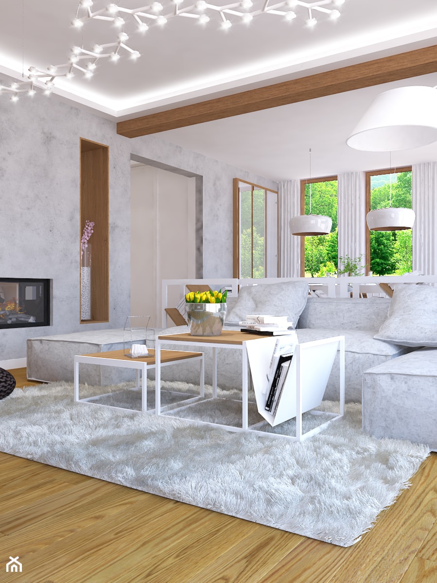 Dom w Smardzewicach - Średni szary salon z jadalnią, styl skandynawski - zdjęcie od Design Factory Studio Projektowe