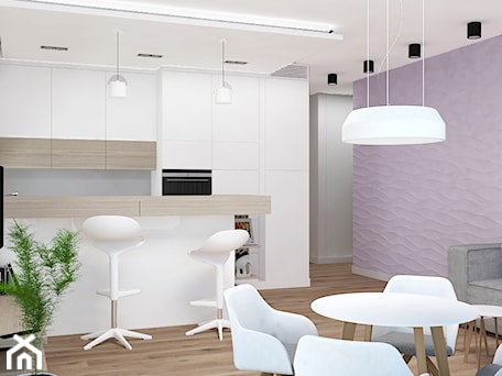 Aranżacje wnętrz - Salon: Apartament na Rudzkiej - Fioletowy salon z kuchnią z jadalnią, styl skandynawski - Design Factory Studio Projektowe. Przeglądaj, dodawaj i zapisuj najlepsze zdjęcia, pomysły i inspiracje designerskie. W bazie mamy już prawie milion fotografii!