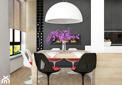 Apartament na Wilanowie - Średnia czarna szara jadalnia w kuchni, styl nowoczesny - zdjęcie od Design Factory Studio Projektowe