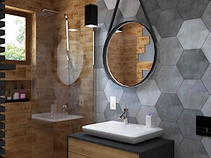 Dom w Ksawerowie - Średnia z lustrem łazienka z oknem, styl skandynawski - zdjęcie od Design Factory Studio Projektowe