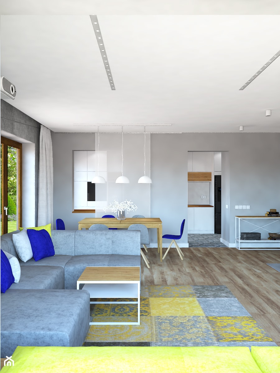 Dom w Ksawerowie - Duży szary salon z kuchnią z jadalnią, styl skandynawski - zdjęcie od Design Factory Studio Projektowe