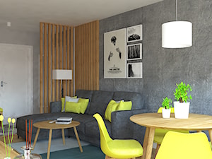 Trzy pokoje na Teofilowie - Mały szary salon z jadalnią, styl skandynawski - zdjęcie od Design Factory Studio Projektowe