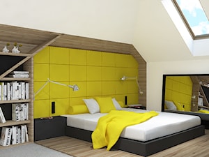 Dom z bali nad Zalewem Sulejowskim - Duża biała sypialnia na poddaszu, styl nowoczesny - zdjęcie od Design Factory Studio Projektowe