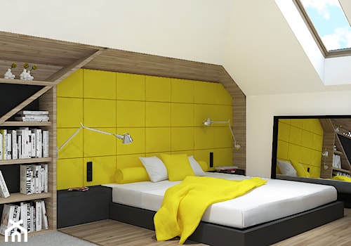 Dom z bali nad Zalewem Sulejowskim - Duża biała sypialnia na poddaszu, styl nowoczesny - zdjęcie od Design Factory Studio Projektowe