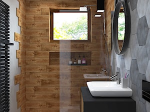 Dom w Ksawerowie - Mała z punktowym oświetleniem łazienka z oknem, styl skandynawski - zdjęcie od Design Factory Studio Projektowe