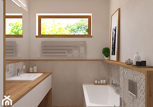 Dom jednorodzinny w Konstantynowie - Średnia z punktowym oświetleniem łazienka z oknem, styl skandynawski - zdjęcie od Design Factory Studio Projektowe