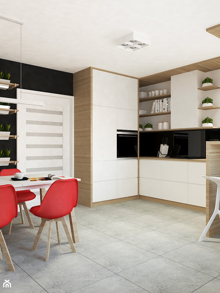 Nowoczesna kuchnia - Średnia otwarta z zabudowaną lodówką kuchnia w kształcie litery l, styl skandynawski - zdjęcie od Design Factory Studio Projektowe