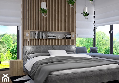 Dom jednorodzinny w Rąbieniu - Średnia biała sypialnia z balkonem / tarasem, styl nowoczesny - zdjęcie od Design Factory Studio Projektowe