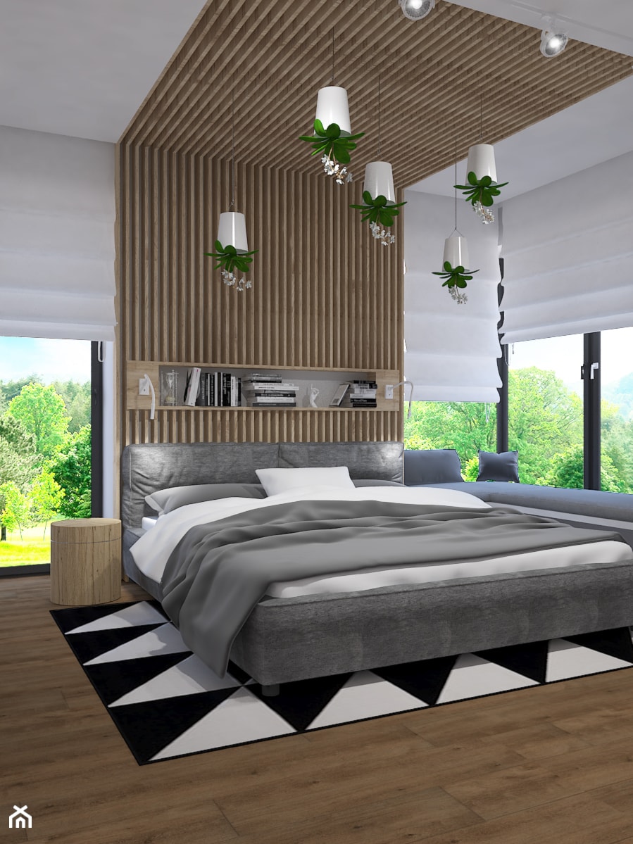 Dom jednorodzinny w Rąbieniu - Średnia biała sypialnia z balkonem / tarasem, styl nowoczesny - zdjęcie od Design Factory Studio Projektowe