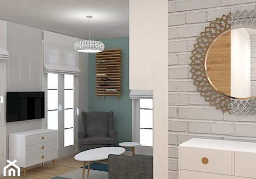 Mieszkanie w ciepłym skandynawskim stylu - Mały biały salon, styl skandynawski - zdjęcie od Design Factory Studio Projektowe