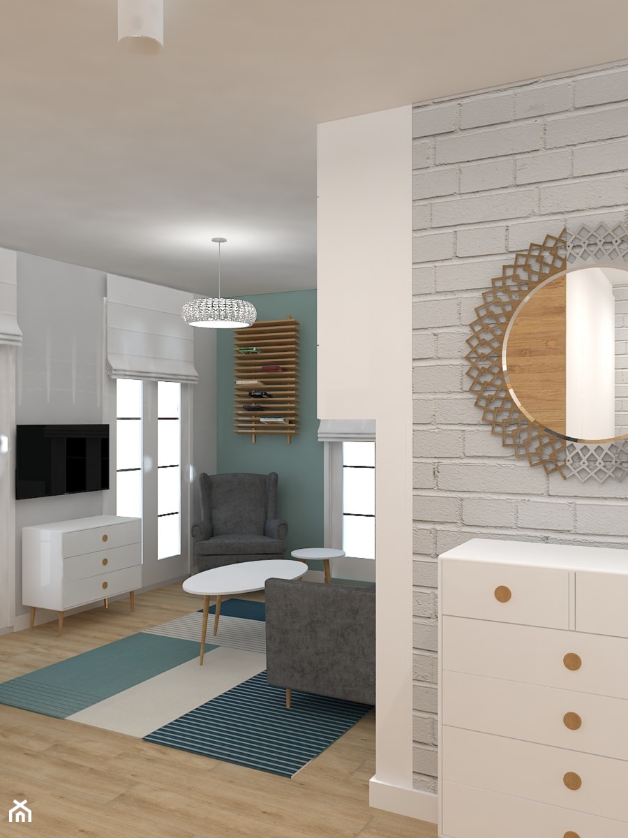 Mieszkanie w ciepłym skandynawskim stylu - Mały biały salon, styl skandynawski - zdjęcie od Design Factory Studio Projektowe