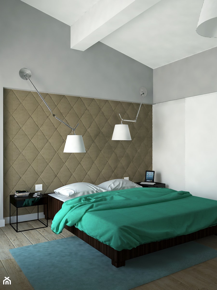Osiedle Moderna Łódź - Mała biała szara sypialnia na poddaszu, styl nowoczesny - zdjęcie od Design Factory Studio Projektowe