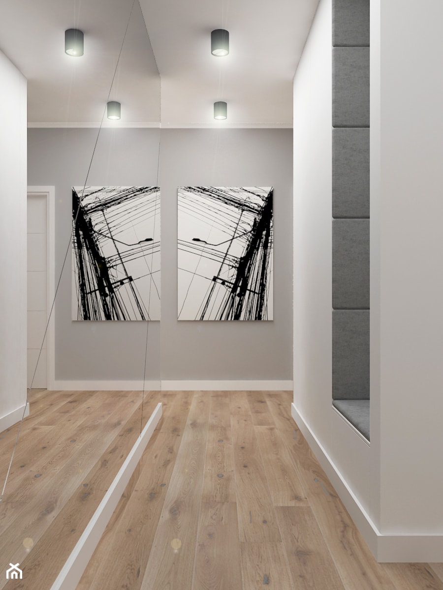 Apartament na Rudzkiej - Mały biały szary hol / przedpokój, styl nowoczesny - zdjęcie od Design Factory Studio Projektowe