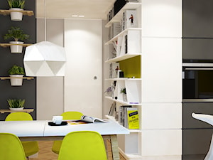 Nowe mieszkanie w starym bloku - Średnia biała czarna jadalnia w salonie, styl skandynawski - zdjęcie od Design Factory Studio Projektowe