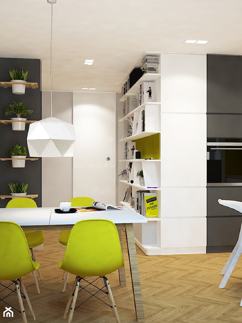 Nowe mieszkanie w starym bloku - Średnia biała czarna jadalnia w salonie, styl skandynawski - zdjęcie od Design Factory Studio Projektowe - Homebook