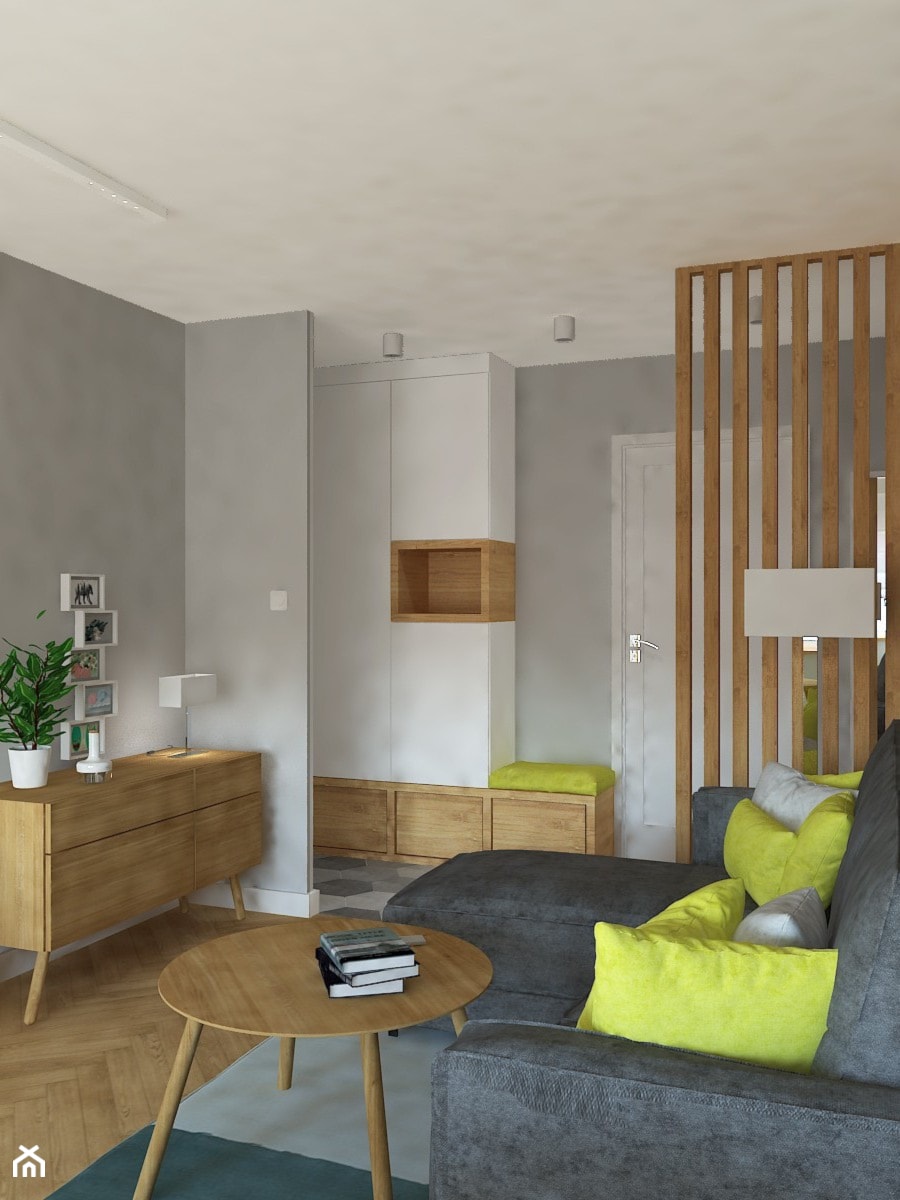 Trzy pokoje na Teofilowie - Mały szary salon, styl skandynawski - zdjęcie od Design Factory Studio Projektowe