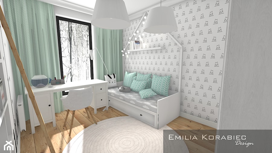 DZIECIĘCE - Średni biały pokój dziecka dla dziecka dla dziewczynki, styl nowoczesny - zdjęcie od EMILIA KORABIEC DESIGN