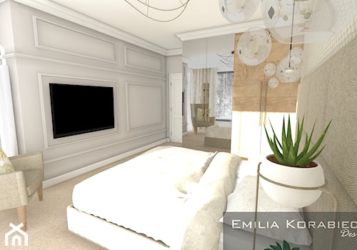 SYPIALNIE - Średnia beżowa szara sypialnia, styl glamour - zdjęcie od EMILIA KORABIEC DESIGN