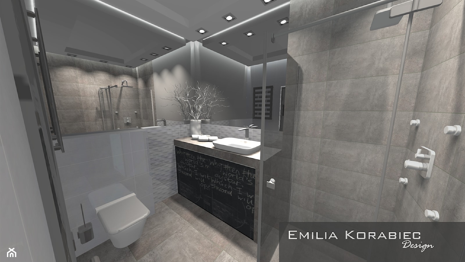 Łazienka z tablicą kredową / mała łazienka z zabudowaną pralką - zdjęcie od EMILIA KORABIEC DESIGN - Homebook