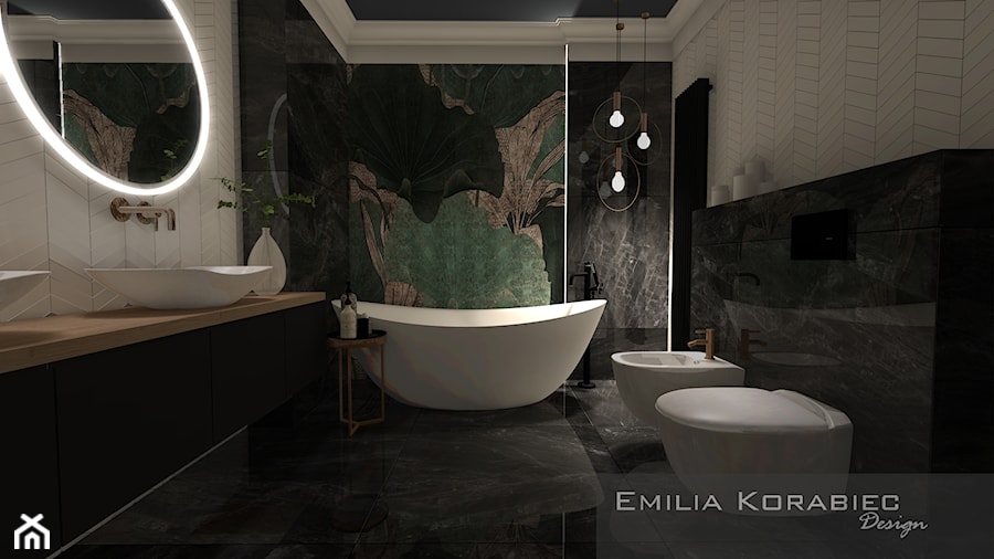 ŁAZIENKI - Średnia bez okna z lustrem z dwoma umywalkami z marmurową podłogą łazienka, styl nowoczesny - zdjęcie od EMILIA KORABIEC DESIGN
