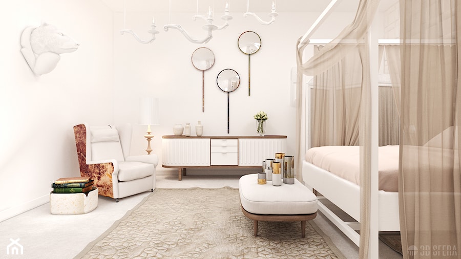 Wizualizacje sypialni - Duża biała sypialnia, styl glamour - zdjęcie od 3D SFERA