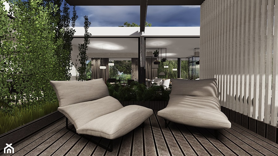 pawilon klubokawiarni - Średni z meblami ogrodowymi taras z tyłu domu, styl nowoczesny - zdjęcie od KOKON zespół architektoniczny