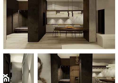 Apartament NA POWIŚLU, Warszawa - Duża czarna szara jadalnia w salonie w kuchni, styl nowoczesny - zdjęcie od KOKON zespół architektoniczny