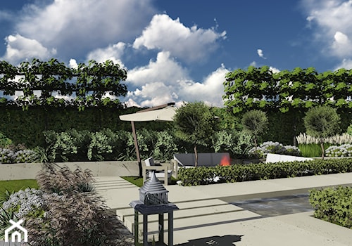 kompleksowy projekt: ogród, elewacja, ogrodzenie - Duży ogród z oczkiem wodnym za domem, styl nowoczesny - zdjęcie od KOKON zespół architektoniczny
