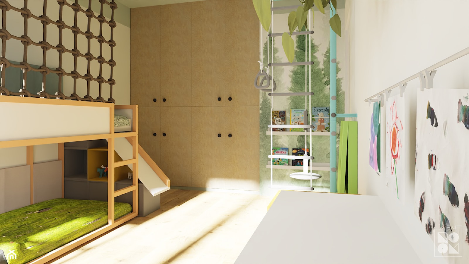 Pokój z łóżkiem piętrowym - Pokój dziecka, styl skandynawski - zdjęcie od NEUROOM - wspierające pokoje dla dzieci - Homebook