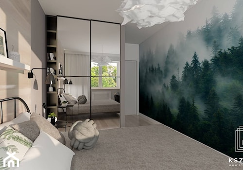 Sypialnia z leśną tapetą - zdjęcie od KSZTAŁTY