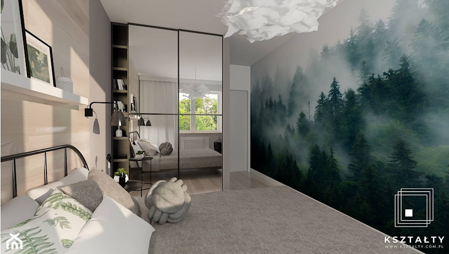 Sypialnia z leśną tapetą - zdjęcie od KSZTAŁTY