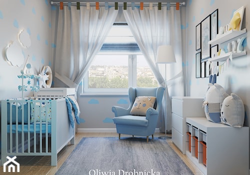 Projekt mieszkania na Śląsku - Mały szary pokój dziecka dla niemowlaka dla chłopca dla dziewczynki, styl nowoczesny - zdjęcie od Projektowanie Wnętrz Oliwia Drobnicka