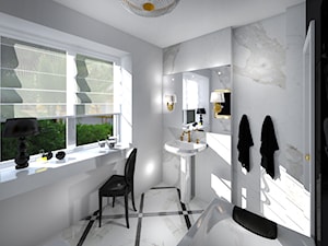 Stylowa łazienka - Średnia z lustrem z marmurową podłogą z punktowym oświetleniem łazienka z oknem, styl tradycyjny - zdjęcie od 10 Fingers Design