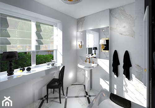 Stylowa łazienka - Średnia z lustrem z marmurową podłogą z punktowym oświetleniem łazienka z oknem, styl tradycyjny - zdjęcie od 10 Fingers Design