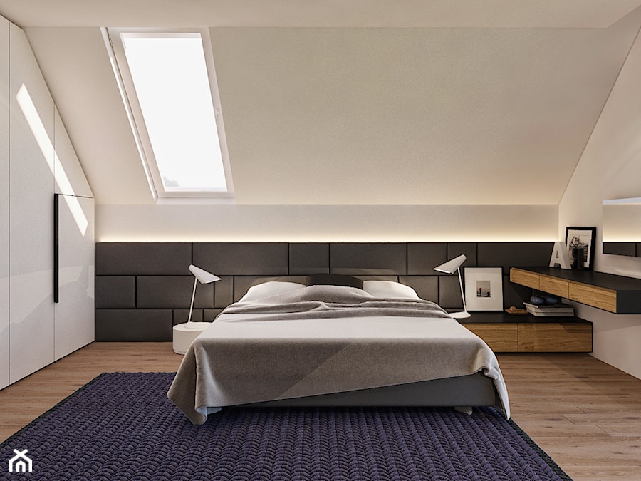 Duża biała sypialnia na poddaszu, styl minimalistyczny - zdjęcie od GISMOARCHITECTS