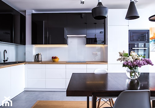 Mieszkanie przeznaczone na wynajem - Duża otwarta z zabudowaną lodówką z nablatowym zlewozmywakiem kuchnia w kształcie litery l, styl nowoczesny - zdjęcie od Martyna Karczewska