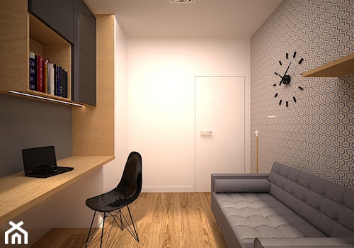 Strefa prywatna w mieszkaniu w Łodzi - Małe w osobnym pomieszczeniu z sofą z zabudowanym biurkiem białe szare biuro, styl nowoczesny - zdjęcie od Martyna Karczewska